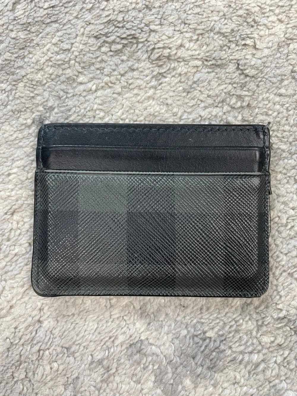 Burberry Sandon Check Leather Card Holder Case Charcoal